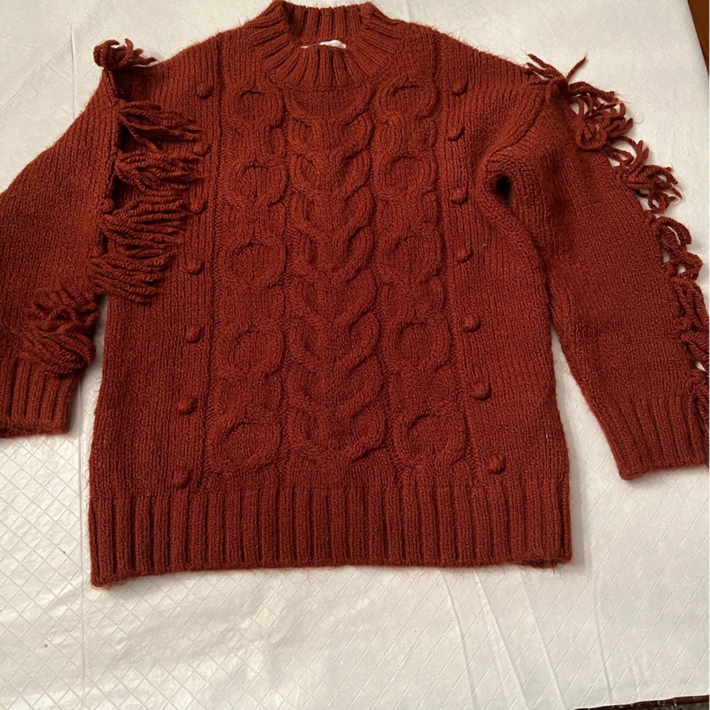 Zara Girls sz 7 Rust Acrylic fringed Sweater